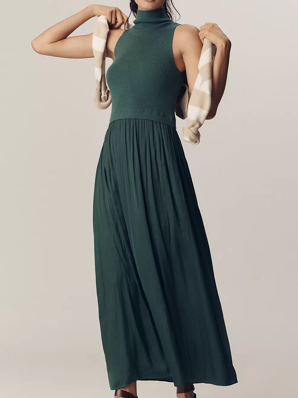 Anthropologie green Thea sleeveless twofer maxi dress size XS knit